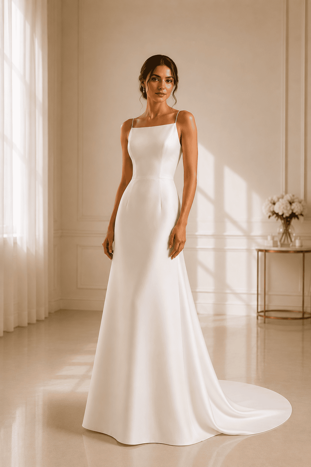 Simple minimalist wedding dress at Afina Luxury