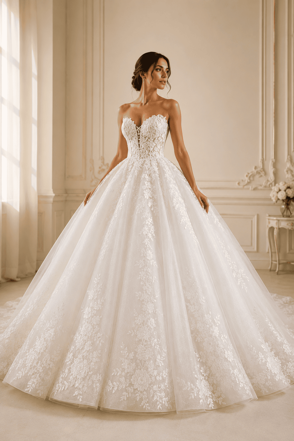 Bride wearing a luxury wedding dress at Afina Luxury in Hallandale Beach